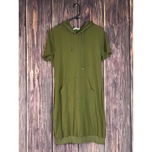 Missky Hoodie Dress Womens XL Olive Green Short Sleeve Comfy Kangaroo Pocket